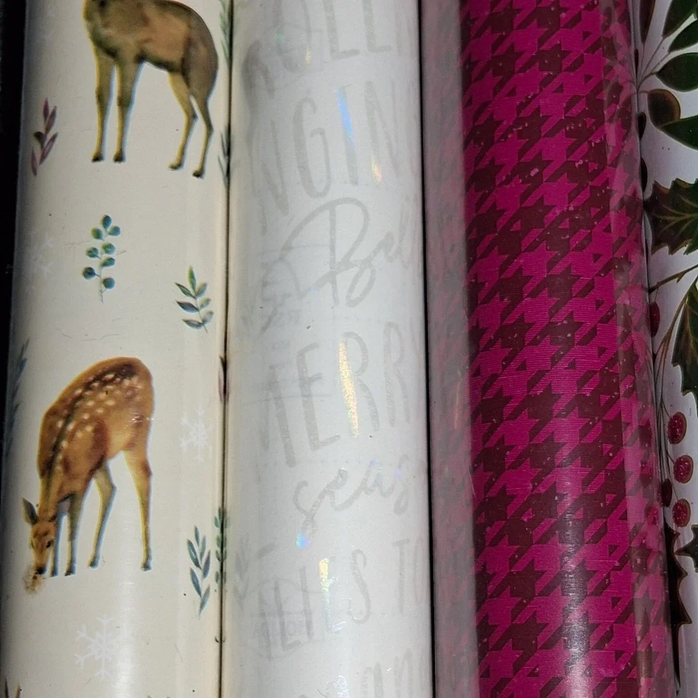 Christmas Wrapping Paper Rolls 6 Pack Assorted Deer Holly Retro Lights 20 Inch